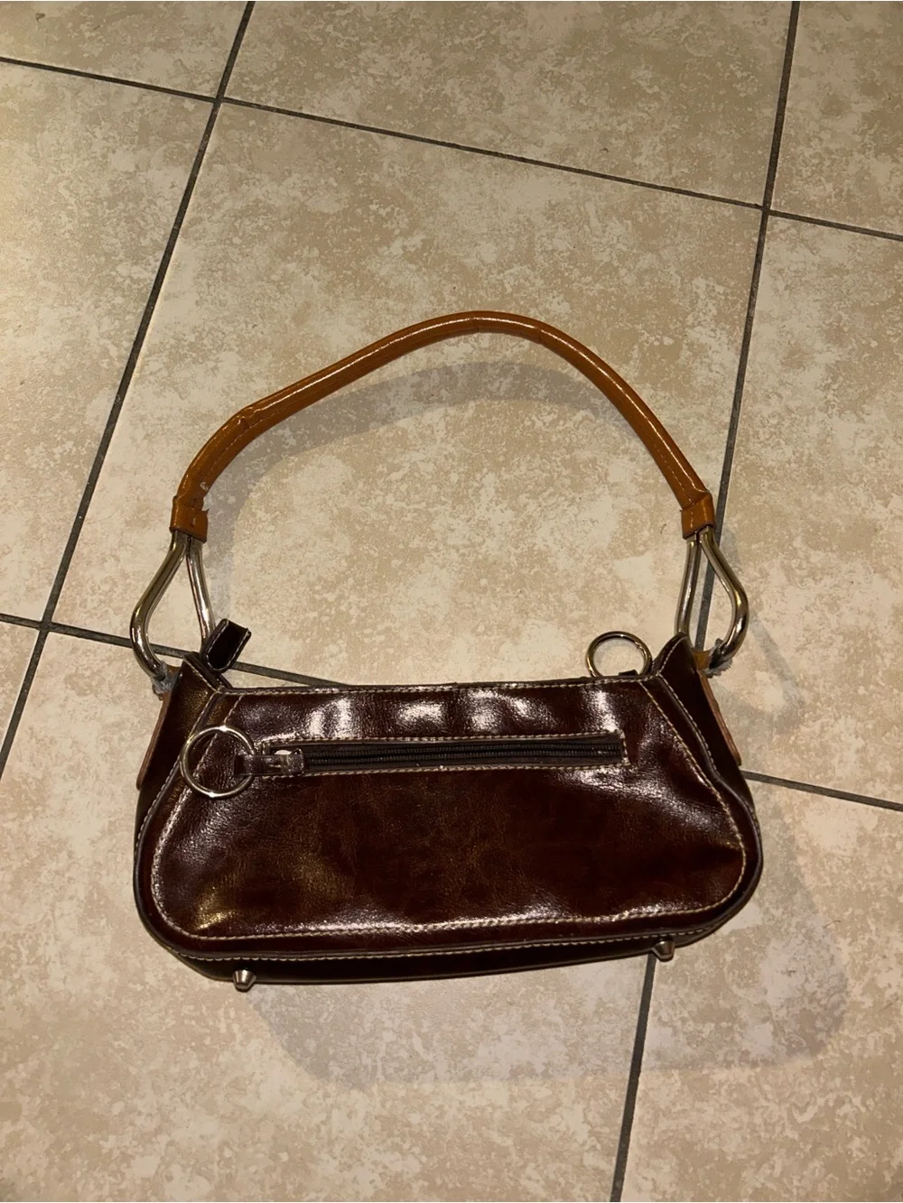 Y2K Brown shoulder purse with a large 'S'